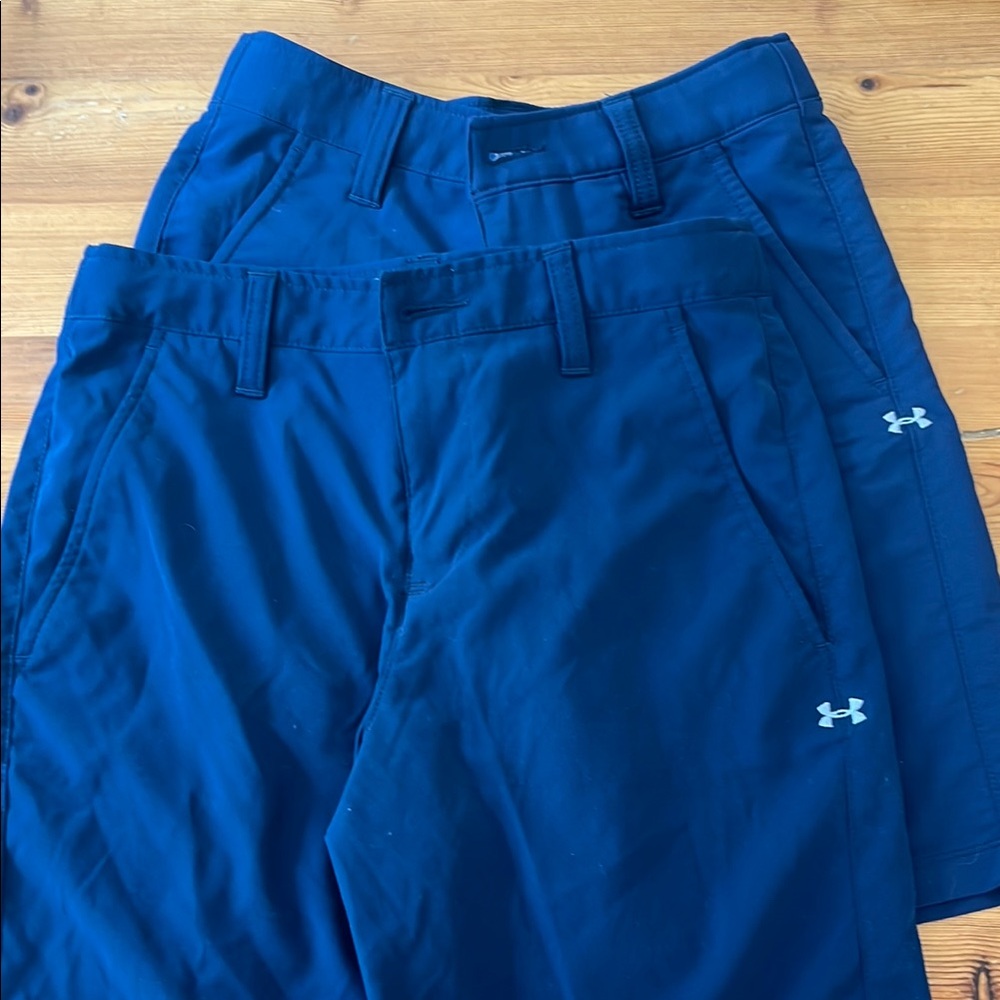 Great Condition, 2 pairs Under Armour Navy Blue Shorts, sz YS and YM